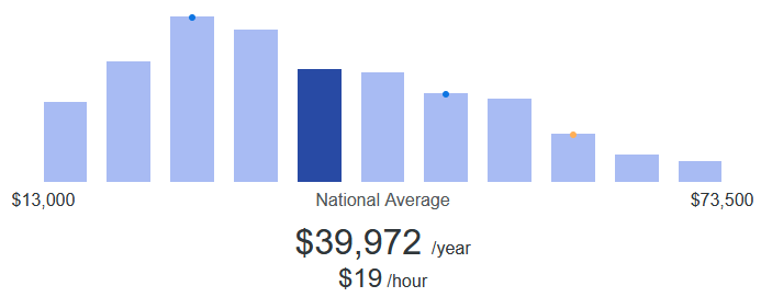 Average pay for virtual assistants is $19 per hour or $40K per year.